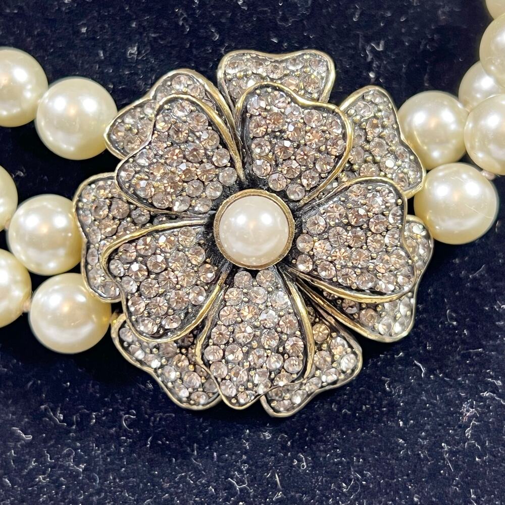 Heidi Daus Passionate Posey Double-Row Beaded Necklace Floral Pendant - Picture 11 of 12